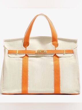 Boatkin Canvas Two-Tone Bag - Orange with Gold Hardware